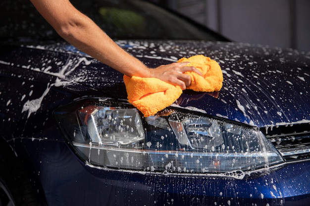 A car being washed by a professional